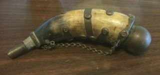 Small Antique 19th Century Powder Horn 7 1/2 " Brass Mounted