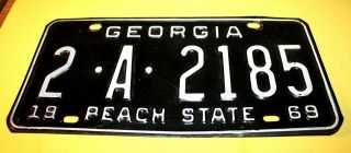 Vintage 1969 State Of Georgia License Plate Black & White Nr