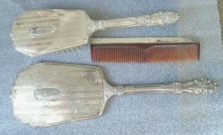 Fine Old Sterling Silver Dresser Hair Brush Comb Mirror Set By Saart
