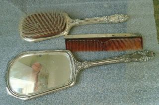fine old sterling silver dresser hair brush comb mirror set by Saart 2