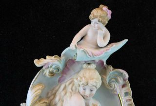 Antique Parian Bisque Porcelain Figural Wall Plaque Lady & Cherub Framed 3