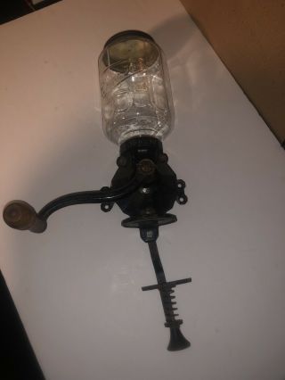 Antique Vintage Wall Mount Arcade Crystal No 4 Coffee Grinder Mill Cast Iron