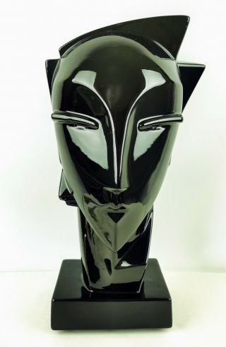 Vintage Head Bust Lindsey B Balkweill Style Ceramic Art Deco Black 1980s 14.  5 " H