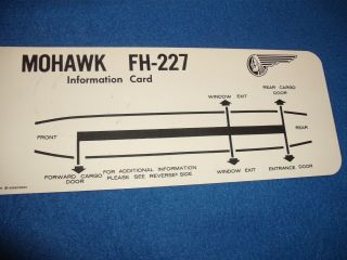 Vintage Airlines Laminated Emergency Information Card Mohawk Fh - 227