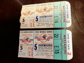 1952 World Series York Yankees Ticket Game 5 Set Of 2