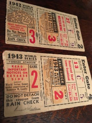 1942 And 1943 World Series Ticket Stubs @ York Yankees Against The Cardinals