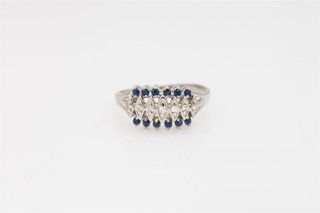 Antique.  50ct Vs G Old Cut Diamond Blue Sapphire 14k White Gold 3 Row Band Ring