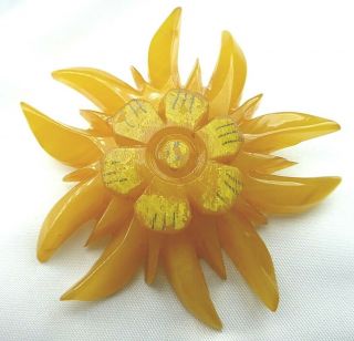 Vintage Amber Bakelite Large Flower Brooch Pin