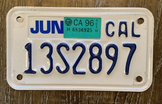 1996 California Motorcycle License Plate 13s2897