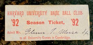 1892 Harvard University Baseball Season Ticket
