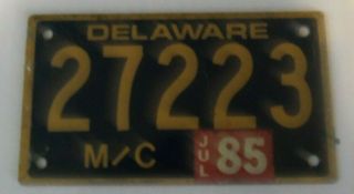 1985 Delaware Motorcycle 27223 License Plate Tag