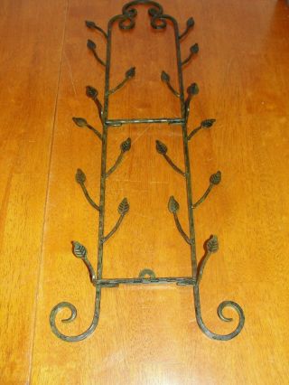Vintage? Wrought Iron Metal Vertical Wall 2 Plate Holder Stand Shelf Leaves 26 "