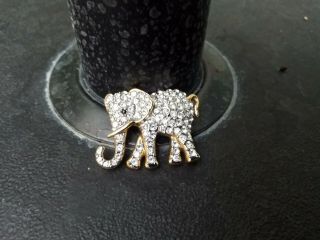 Glittering Vintage Signed Butler Clear Rhinestone Gold Tone Elephant Brooch Pin
