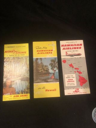 3 Vtg Aloha Hawaiian Airlines Travel Brochures Route Map Timetable Standard Oil