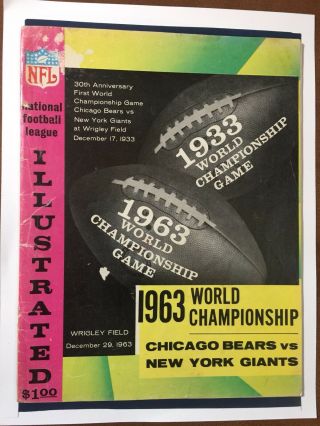 1963 N.  F.  L.  World’s Championship Chicago Bears Vs Nygiants.  Football Program