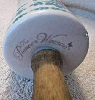 Pioneer Woman Vintage Floral Ceramic Rolling Pin with Acacia Handles once 3