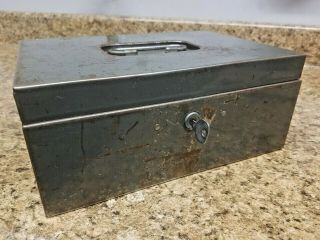Vintage Art Steel Company,  Ny,  Usa,  Metal Cash Lock Box With Tray & Key