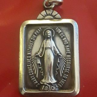 Solid Sterling Silver Nuns Miraculous St Virgin Mary Pendant Charm Vtg Medal