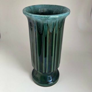 Vintage Hull Pottery Column Vase - Teal Green Drip Glaze 9 3/8 " Tall Usa A57