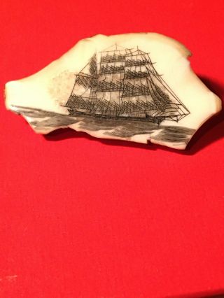 Vintage Brooch with Faux Scrimshaw Tall Ship 2