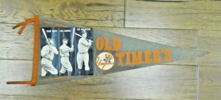 Yankees Old Timers Day Pennant Babe Ruth Lou Gehrig Joe Dimaggio 29 " X 11.  75 "