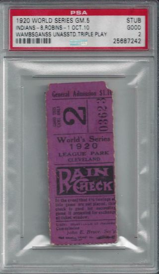 1920 World Series Game 5 Psa Ticket Cleveland Vs Brooklyn Wambsganss Triple Play