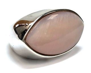 Vintage M.  Peres Pink Mother of Pearl &.  950 Sterling Silver Designer Ring 2