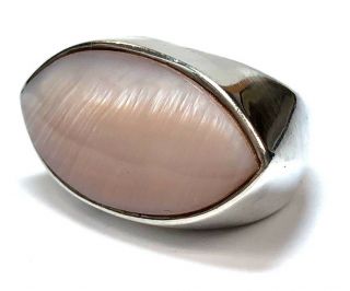 Vintage M.  Peres Pink Mother of Pearl &.  950 Sterling Silver Designer Ring 3