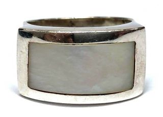Vintage M.  Peres.  950 Sterling Silver & Mother Of Pearl Inlay Designer Ring 8.  8g