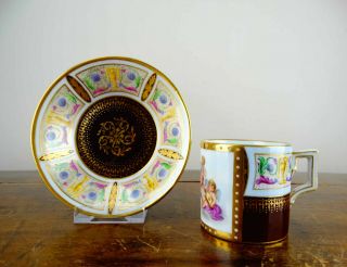 Antique Royal Vienna Austria Porcelain Cup & Saucer Hand Painted Winged Cherubs