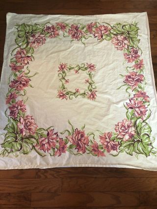 Gorgeous Vintage Summer Pink Purple Green Floral Tablecloth Picnic Party Fun