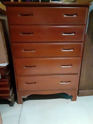 Vintage Maple Chest 5 Drawer Tall Dresser