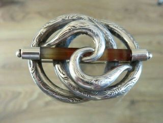 Antique Victorian Scottish Silver & Agate Brooch Pin 1