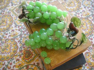 Vintage Acrylic Glass Lucite Grape Set Of 2 Green Cluster Bunch