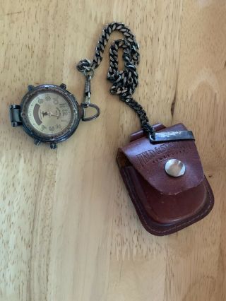 Vintage " Field & Stream " Quartz Pocket Watch With Belt Clip Case And Chain