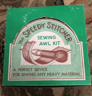 Vintage Speedy Stitcher Sewing Awl Kit With Extra Needles And Waxed Thread