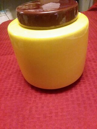Vintage Mccoy Ceramic Yellow Canister With Brown Lid