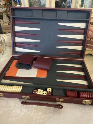 Vintage Mini Backgammon Set Magnetic Portable Faux Leather Travel Case With Dice