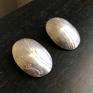 Vintage Signed Navajo Native American Indian Sterling Silver Medallion Earrings