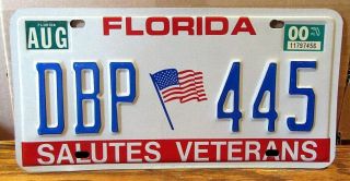 2000 Florida Salutes Veterans License Plate Tag Dbp - 445