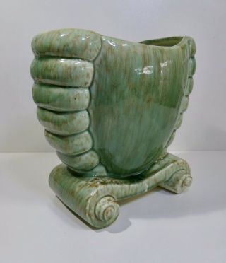 Large Vintage Art Deco Pates Pottery Australia Green Mottled Glaze Scrolled Vase