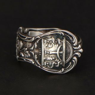 Vtg Sterling Silver - Georgia State Seal Spoon Handle Ring Size 7.  5 - 6g