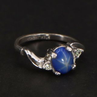 Vtg Sterling Silver Vargas Cubic Zirconia & Faux Star Sapphire Ring Size 6 - 3g