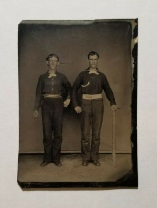 High End 1870s 1880s Baseball Tintype Players In Uniform With Baseball Bat Exmt