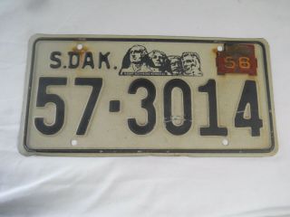 Vintage 1957 South Dakota License Plate With 1958 Metal Tab 57 - 3014 Spink County