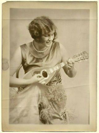 Jazz - Age Flapper With Mandolin Vintage 1920s Charles Sheldon Fashion Photograph