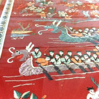 Antique Chinese Silk Embroidery Textile Art Panel Glass & Frame Dragons Children 2