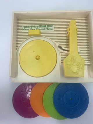 1984 Vintage Fischer Price Sesame Street Record Player with 4 records 3