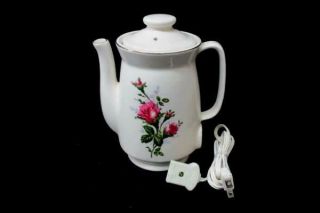 Vintage White 350 W Porcelain Electric Teapot With Rose Design Made In Japan