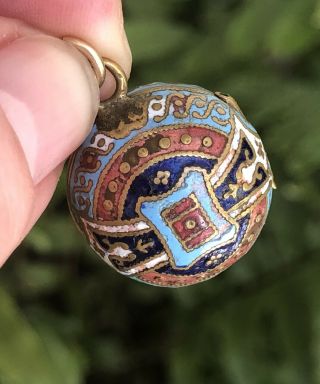 Antique Victorian Edwardian Cloisonne Enamel Ball Locket Charm Pendant